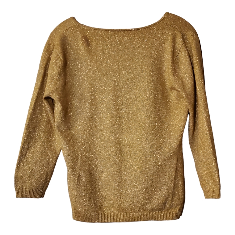 Metallic Gold V-Neck Sweater Metro 7 Seven Medium Mob Mafia Wife - Picture 2 of 6